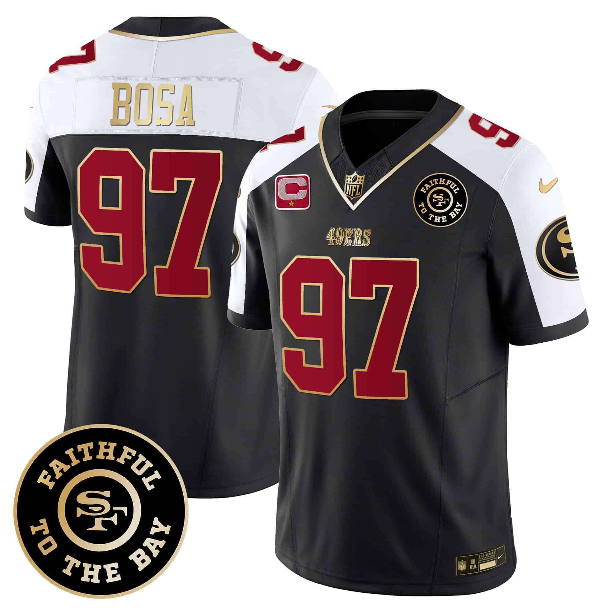 Men San Francisco 49ers 97 Bosa Black 2024 Nike Faithful To The Bay Patch Vapor Limited NFL Jersey